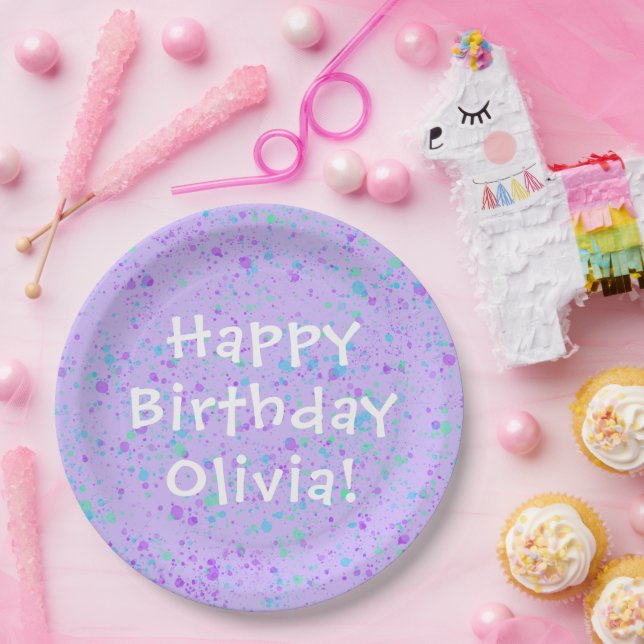 Purple Paint Splatter Birthday Paper Plates (Party)