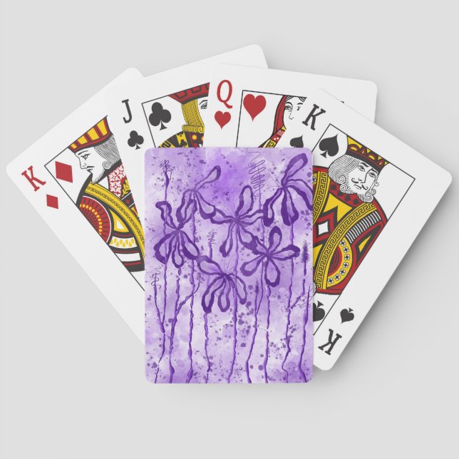 Purple Paint Splatter & Lilies Poker Cards (Back)