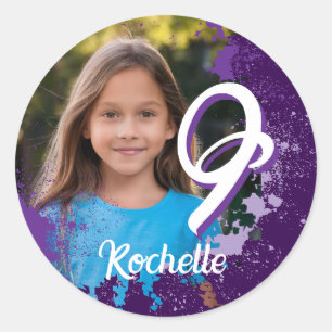 Purple Paint Splatter Photo Sticker - Age 9