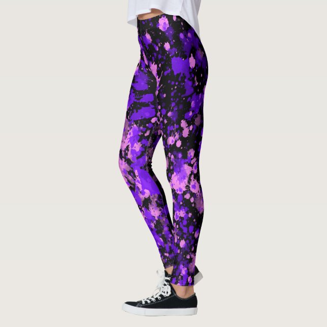 Purple Paint Splatters on Black Leggings (Left)