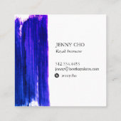 Purple paint stripe hand painted square business card (Back)