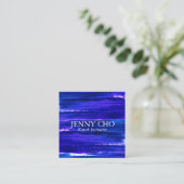 Purple paint stripe hand painted square business card (Standing Front)