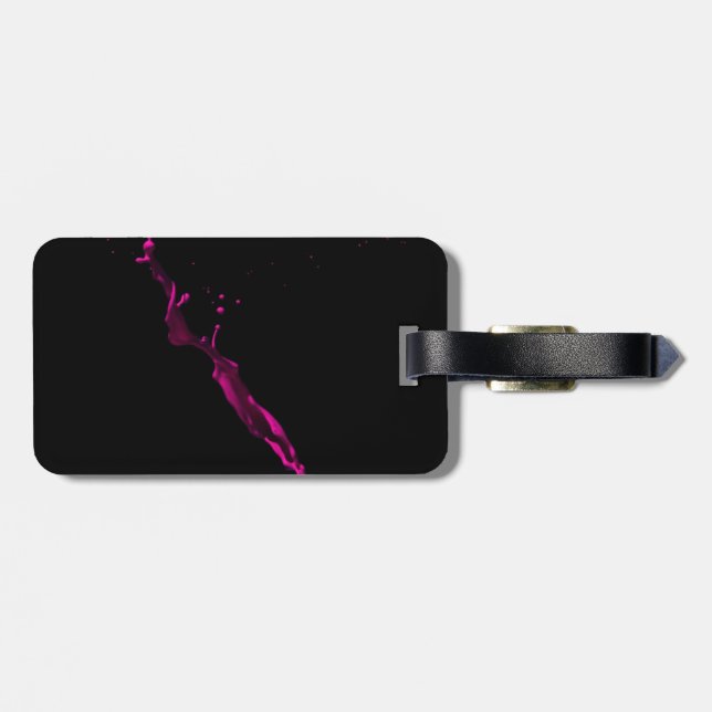 Purple Paint Toss Luggage Tag w/ leather strap (Back Horizontal)