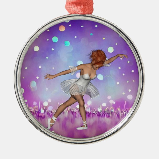 Purple Painted Bokeh Background & Ballerina Metal Ornament (Front)