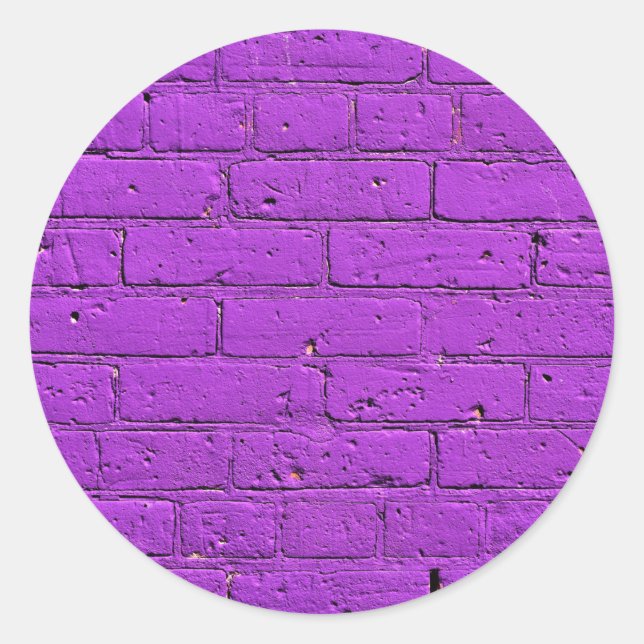 Purple Painted Brick Wall Classic Round Sticker (Front)