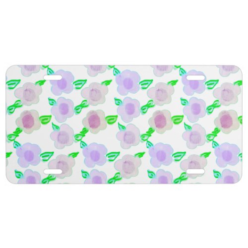 Purple Painted Floral  License Plate