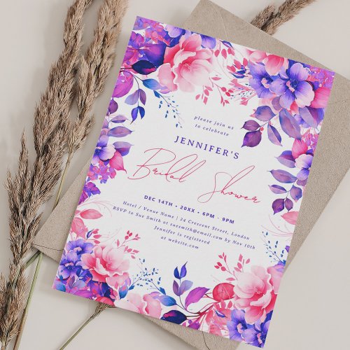 Purple Painted Garden Floral Bridal Shower Invitation