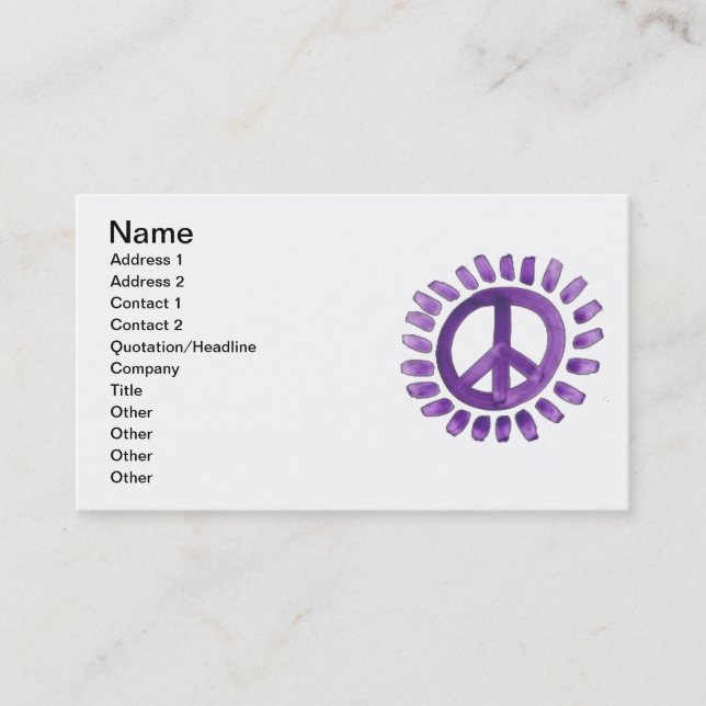 purple painted peace sign Business Card (Front)