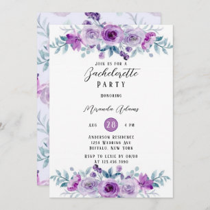 Purple Painted Peony Eucalyptus Bachelorette Party Invitation