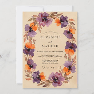 Purple Painterly Autumnal Wedding Invitation