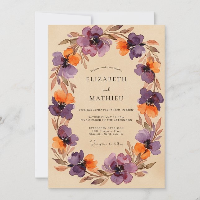Purple Painterly Autumnal Wedding Invitation (Front)