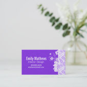 Purple Paisley; Aloha, Hibiscus Business Card (Standing Front)