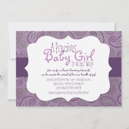 Purple Paisley Baby Girl Shower Invitation