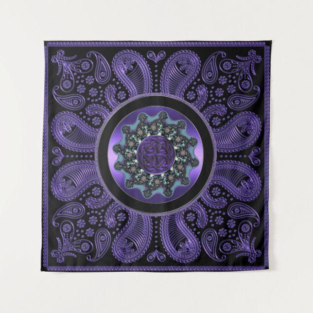 Purple Paisley Celtic Knot Mandala Wall Tapestry (Front)