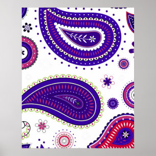 Purple paisley , colorful flower pattern poster