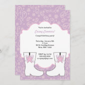 Purple Paisley Cowgirl Boots Birthday Party Invitation (Front/Back)