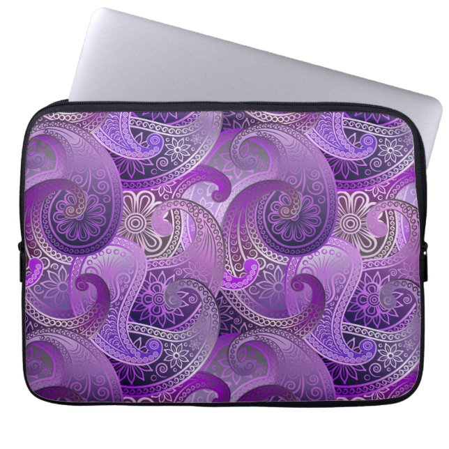 Purple Paisley Damask Pattern Laptop Sleeve (Front)