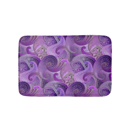 Purple Paisley Exotic Damask Pattern Bathroom Mat