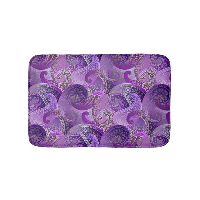 Purple Paisley Exotic Damask Pattern Bathroom Mat (Front)