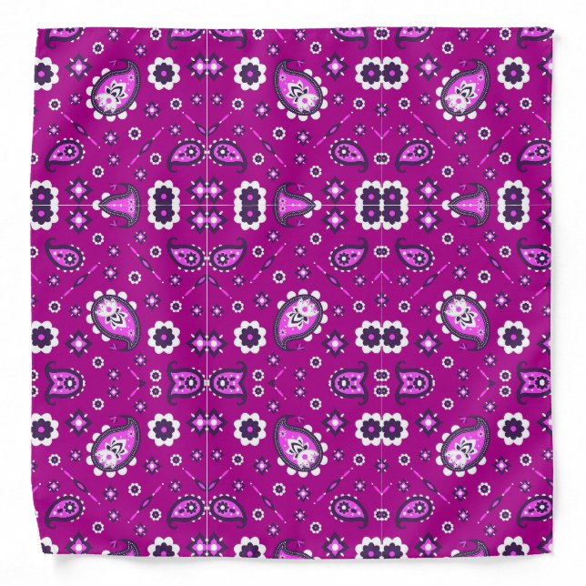 Purple Paisley Flower Print Adult Bandana (Front)
