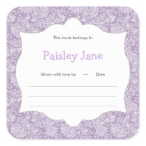Purple Paisley Girl Book baby shower Bookplate