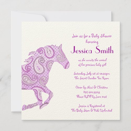 Purple Paisley Horse Baby Shower Announcements