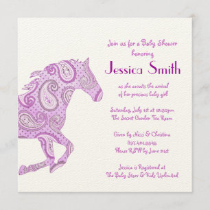 Purple Paisley Horse Baby Shower Invitation