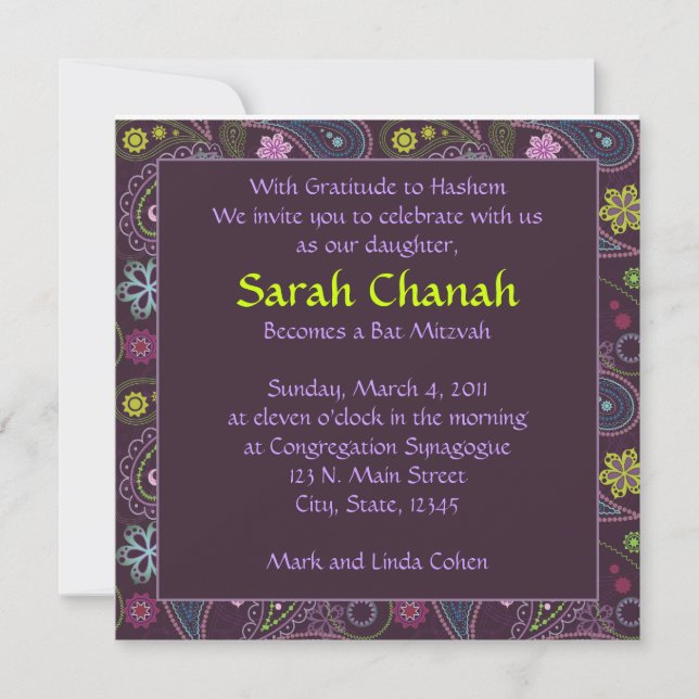 Purple Paisley Invitation (Front)