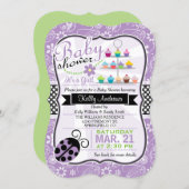 Purple Paisley Ladybug Theme Girl Baby Shower Invitation (Front/Back)
