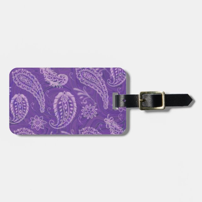 Purple Paisley Luggage Tag (Front Horizontal)