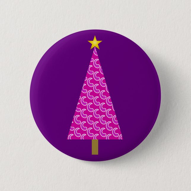 Purple paisley modern Christmas tree Pinback Button (Front)