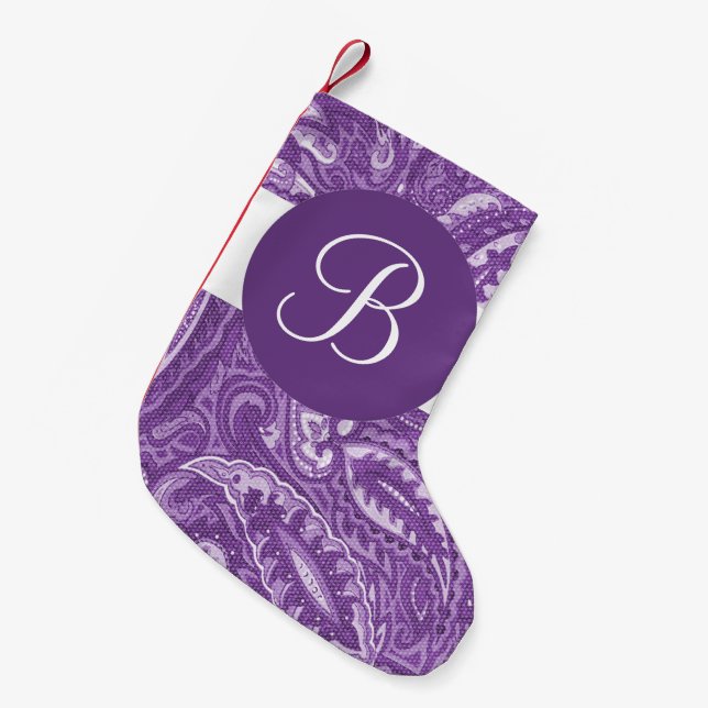 Purple paisley monogram Christmas stocking (Front (Hanging))