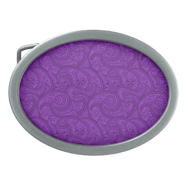 Purple Paisley Oval Belt Buckle (Front)