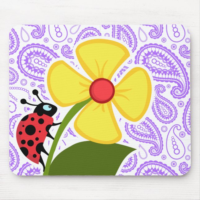 Purple Paisley Pattern; Ladybug Mouse Pad (Front)