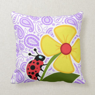 Purple Paisley Pattern; Ladybug Throw Pillow