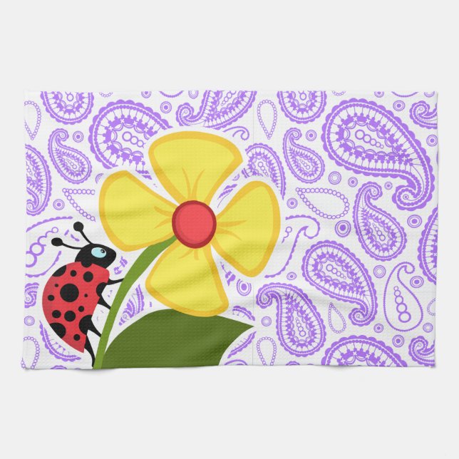 Purple Paisley Pattern; Ladybug Towel (Horizontal)