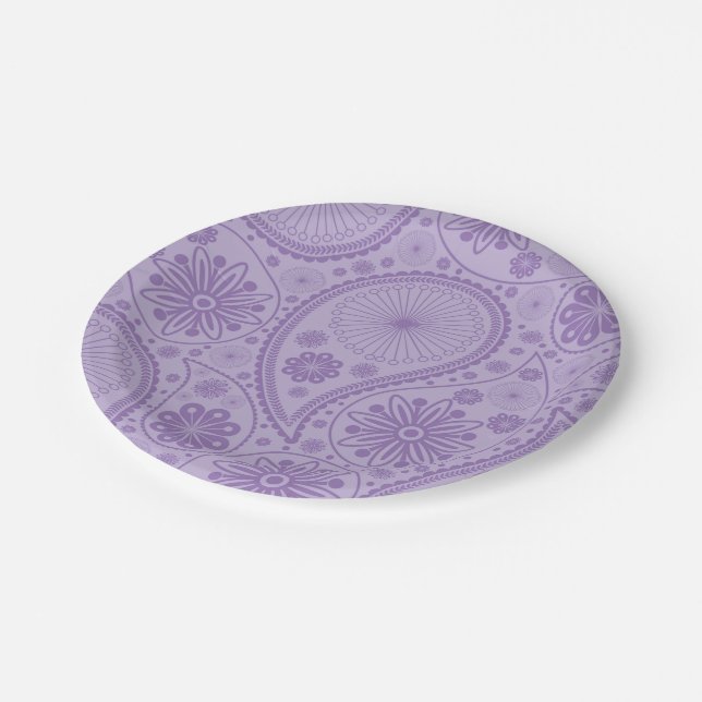 Purple paisley pattern paper plates (Angled)