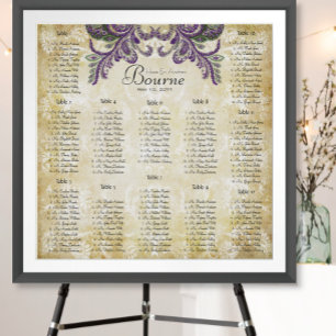 Purple Paisley Peacock Wedding Seating Charts
