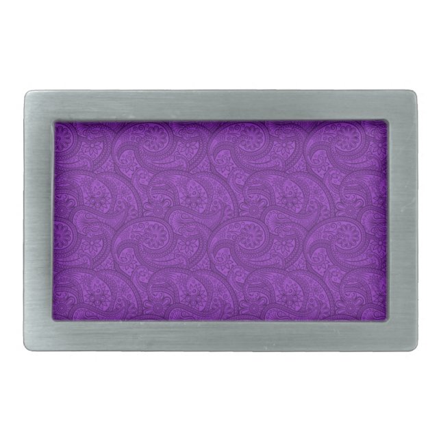 Purple Paisley Rectangular Belt Buckle (Front)
