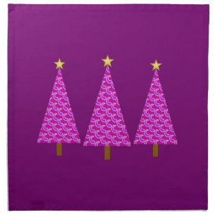 Purple Paisley Retro Modern Christmas Tree Cloth Napkin