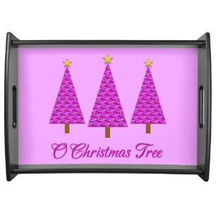 Purple Paisley Retro Modern Christmas Trees Serving Tray