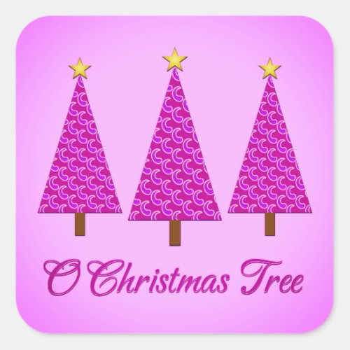 Purple Paisley Retro Modern Christmas Trees Square Sticker