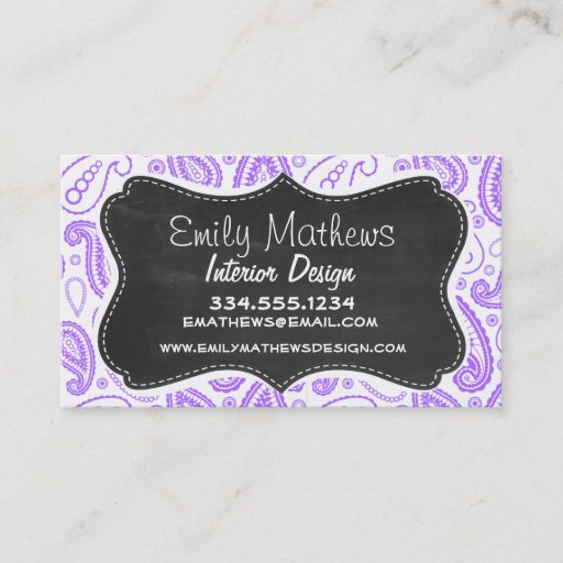 Customizable Purple Paisley Vintage Chalkboard look Business Cards