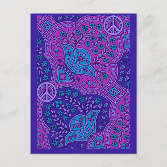 Purple Paisley with Peace Signs POSTCARDS for Vote (Front)