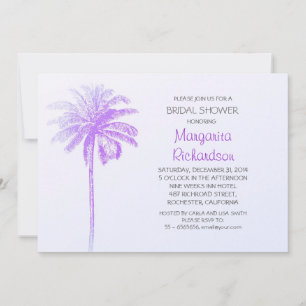 purple palm tree beach bridal shower invitations