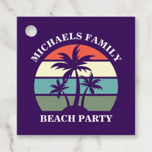 Purple Palm Tree Custom Beach Party Favor Tags