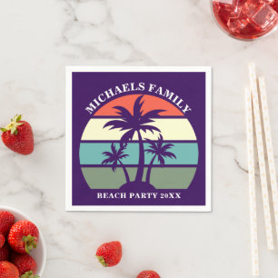 Purple Palm Tree Custom Beach Sunset Party Napkins