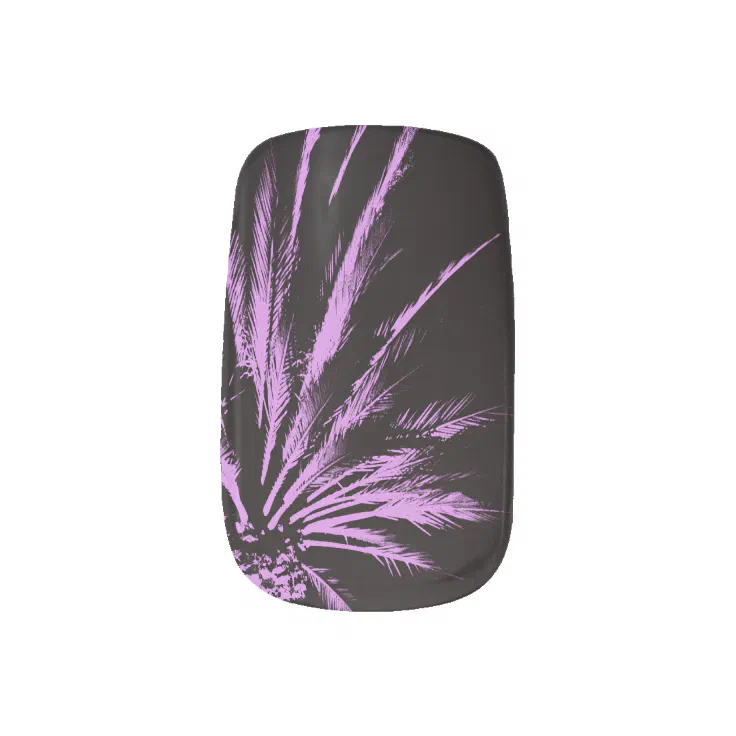 Purple Palm Tree on Black Background Minx Nail Art | Zazzle