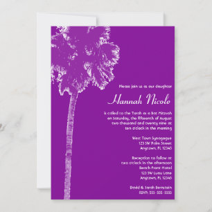 Purple Palm Tree Tropical Bat Mitzvah Invitations