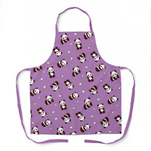 Purple Panda Bear Heart All-Over Print Apron